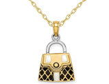 14K Yellow Gold Black Enameled Handbag Charm Pendant Necklace with Chain